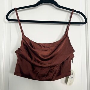 Altar’d State Kinaly Satin Cowl Neck Brown Crop Top